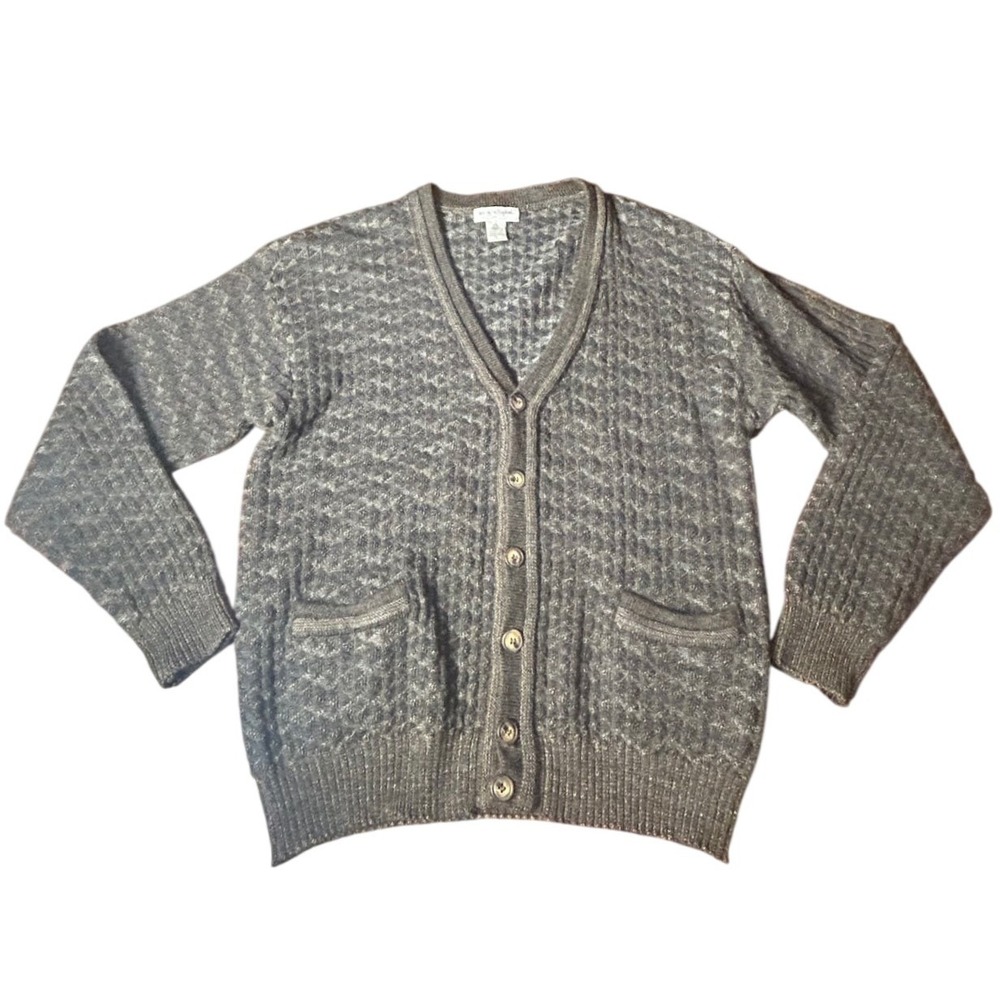 Vintage Tricots St Raphael Cardigan Large Merino Wool Textured V-Neck Preppy